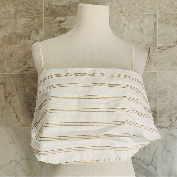 J.O.A. Striped Strapless Linen Blend Crop Top - Picture 3 of 6